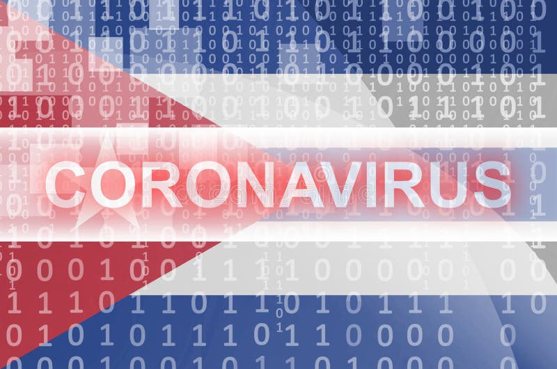 Flaga Kuby i futurystyczna cyfrowa kompozycja abstrakcyjna z napisem Coronavirus Koncepcja wybuchu epidemii wirusa Covid-19 royalty ilustracja