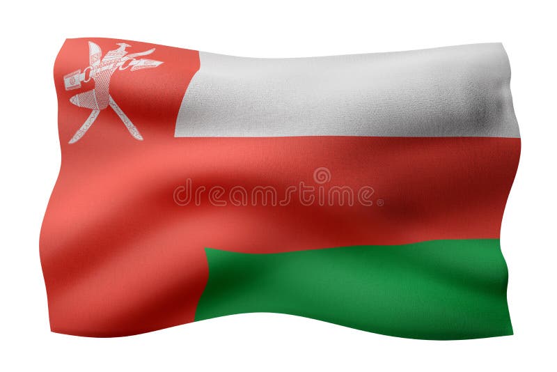 Flaga oman 3d. 3d odwzorowanie jedwabnej flagi omana na białym tle