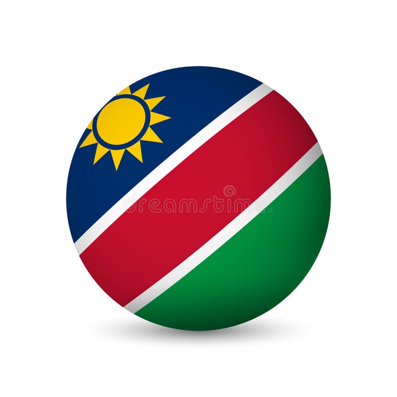 Flaga piłki w kolorach namibii. Flaga namibia 3d w kolorach flagi przedstawiającej tożsamość kulturową kraju i dziedzictwo narodowe. istota dumy narodowej i jedności. obiekt wektorowy na białym tle.