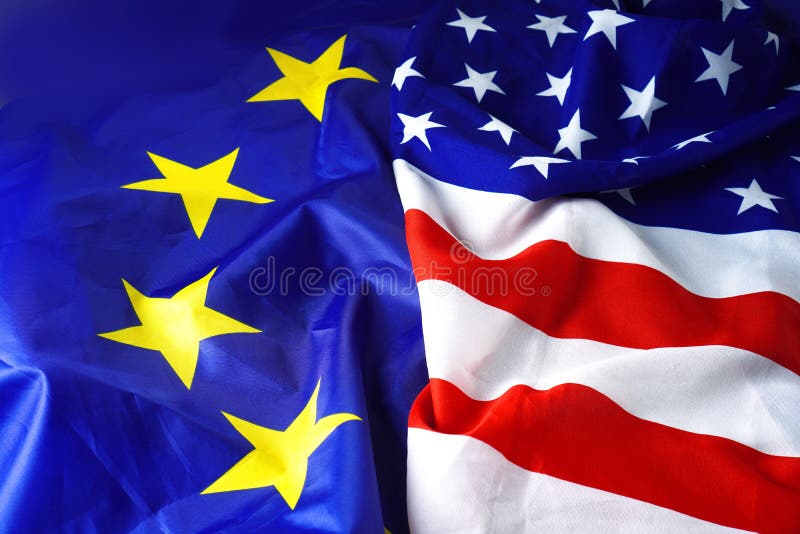 Flaga usa kontra europa. flaga ue i ameryka