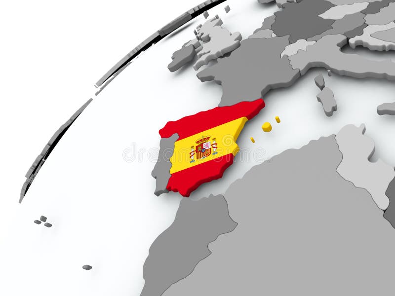 Flagga av Spanien på det gråa jordklotet vektor illustrationer Flagga av Spanien på det gråa jordklotet vektor illustrationer