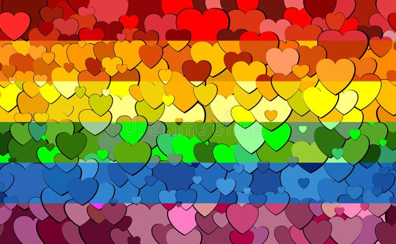 Gay pride flag made of hearts background - Illustration, Rainbow flag with hearts background. Gay pride flag made of hearts background - Illustration, Rainbow flag with hearts background