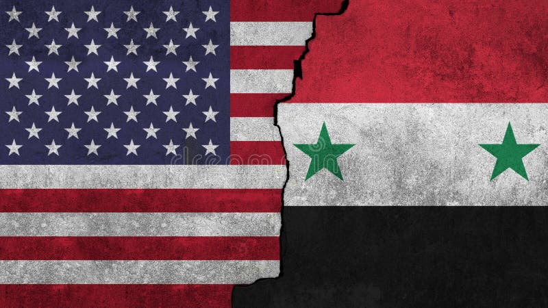 Flaggan av Förenta staterna och Syrien målade på väggen royaltyfri illustrationer Flaggan av Förenta staterna och Syrien målade på väggen royaltyfri illustrationer