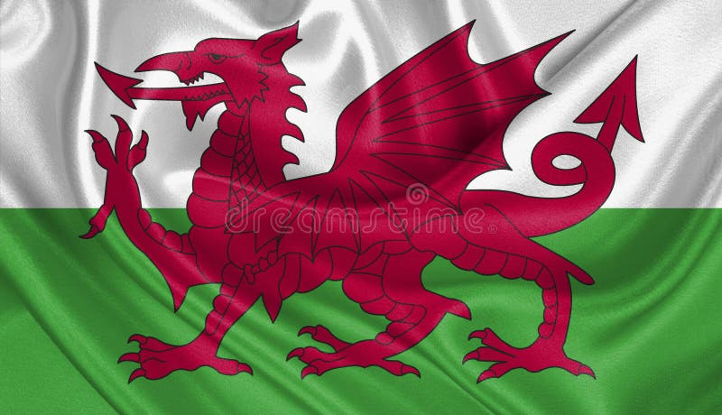 Flag of Wales waving in the wind with highly detailed fabric texture. Flag of Wales waving in the wind with highly detailed fabric texture