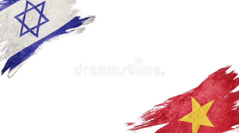 Flaggen Israels und Vietnams im Hintergrund stockbilder Flaggen Israels und Vietnams im Hintergrund stockbilder
