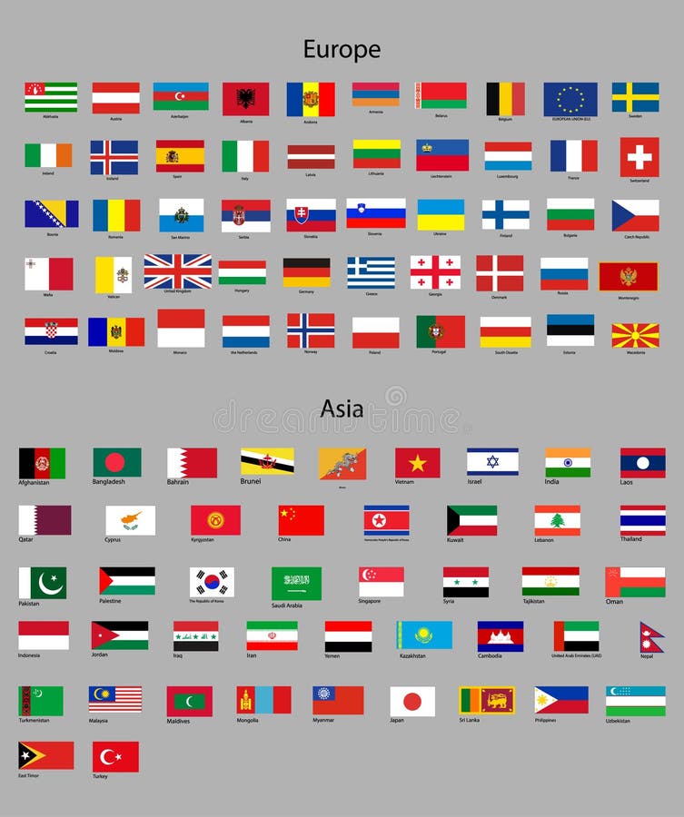 Flaggen Von Asien Und Von Europa Vektor Abbildung Illustration Von Europa Flaggen 9096