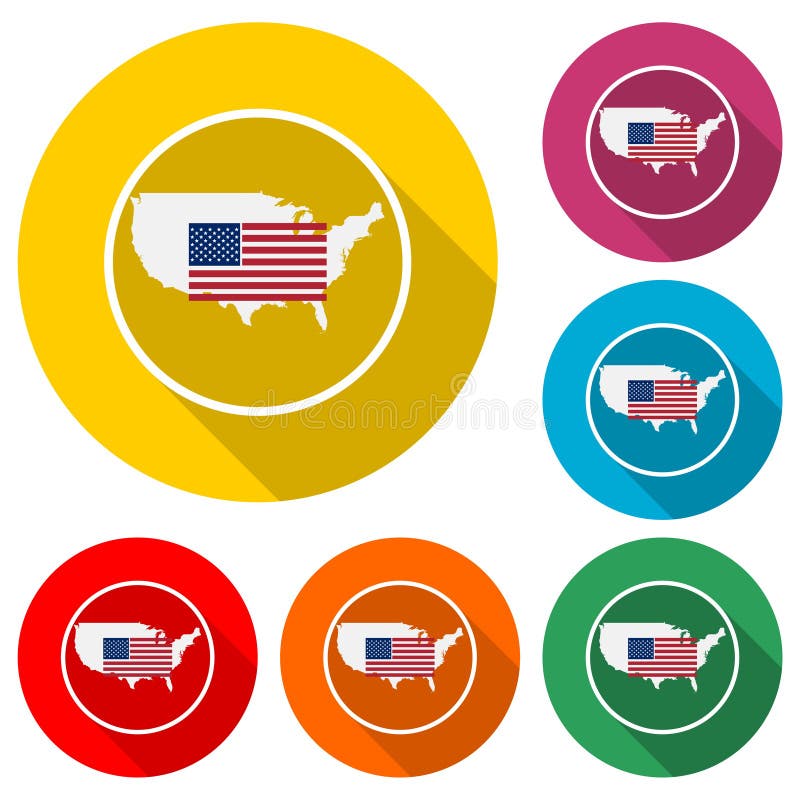 Flaggenikone der Vereinigten Staaten von Amerika oder Logo, Farbsatz mit langem Schatten vektor abbildung Flaggenikone der Vereinigten Staaten von Amerika oder Logo, Farbsatz mit langem Schatten vektor abbildung