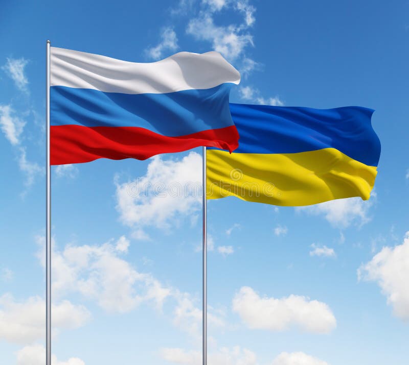 Flaggor av Ryssland och Ukraina fotografering för bildbyråer Flaggor av Ryssland och Ukraina fotografering för bildbyråer