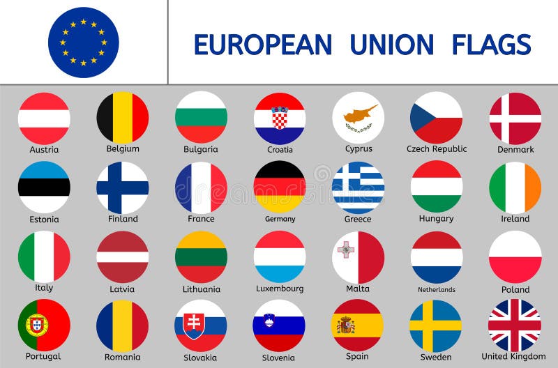 Kraje Unii Europejskiej Flagi Flagi Unii Europejskiej Pod Ikonami Krajów Europy Ilustracja Wektor