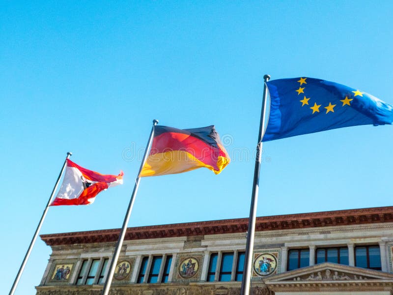 Flags of Berlin, of Germany, of European Union Stock Photo Image of