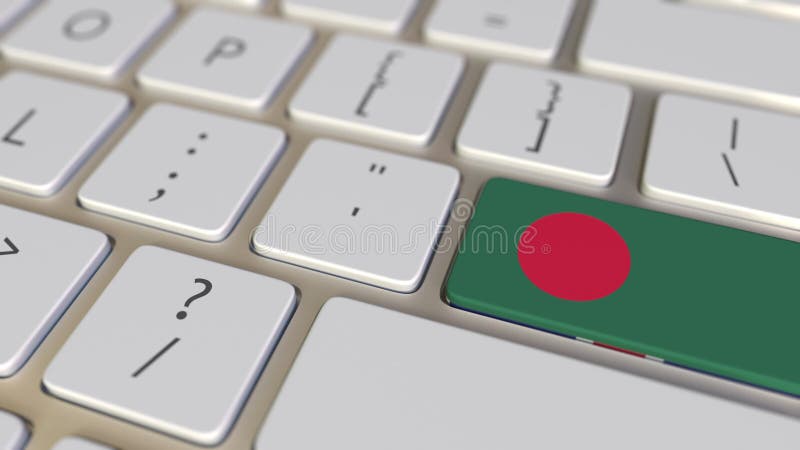 Key with flag of Bangladesh on the computer keyboard switches to key with flag of Great Britain, translation or