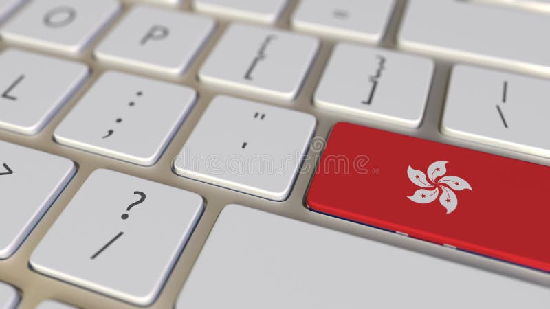 Key with flag of Hong Kong on the computer keyboard switches to key with flag of Great Britain, translation or