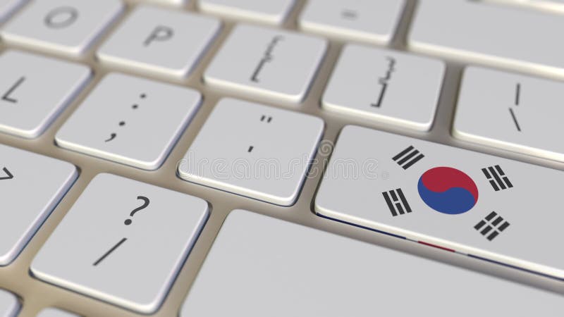 Key with flag of South Korea on the computer keyboard switches to key with flag of Great Britain, translation or