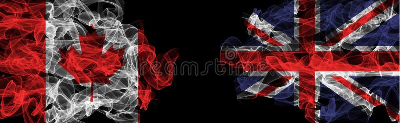 Flags of Canada and United Kingdom on Black background, Canada vs United Kingdom Smoke Flags royalty free stock photography Flags of Canada and United Kingdom on Black background, Canada vs United Kingdom Smoke Flags royalty free stock photography