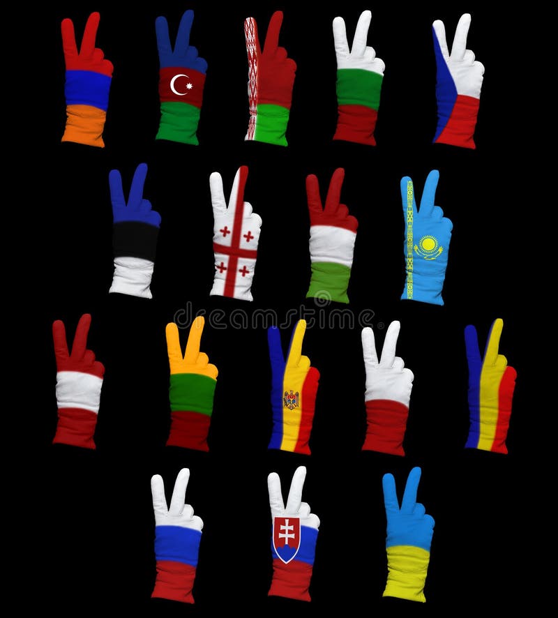National flags of Eastern Europe countries on a black background