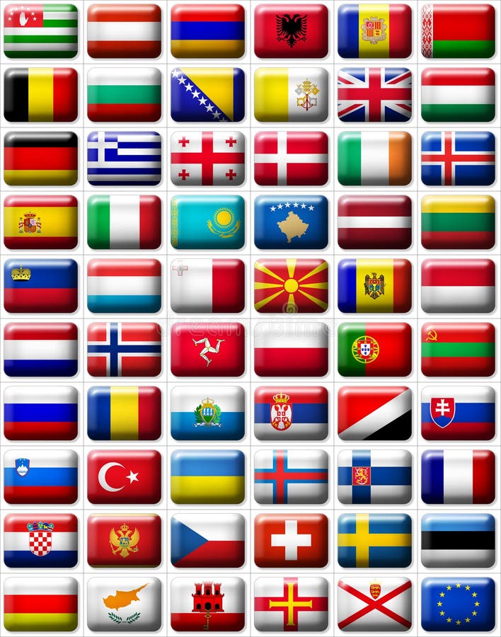 60 Flaggen-icons (Schaltflächen) Europa 599x457 Pixel einschließlich der nicht anerkannten Ländern.