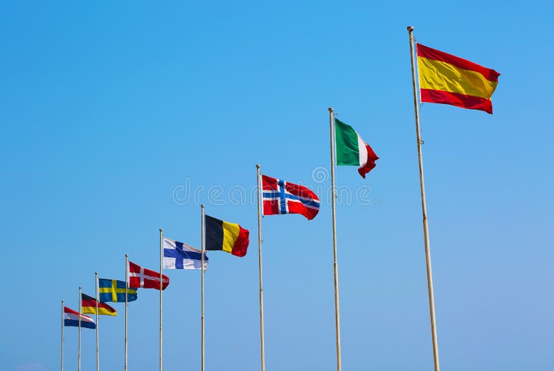 Flags of European countries waving stock images Flags of European countries waving stock images