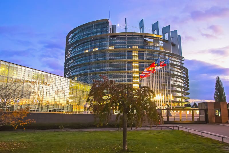 Flags of European Union countries before the European Parliament building