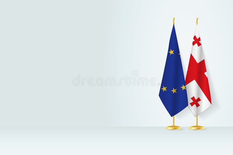 flags-of-european-union-and-georgia-on-flag-stand-meeting-between-two