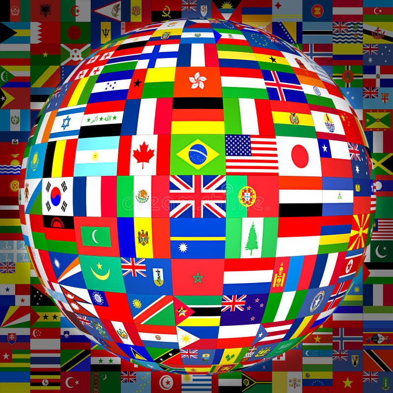 Flags Globe (with background) stock illustration