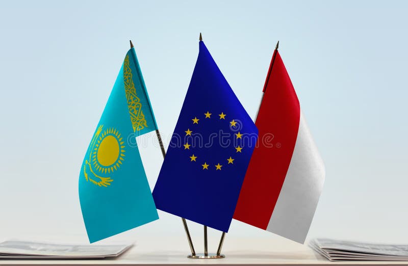 Flags of Kazakhstan European Union and Monaco Stock Image Image of