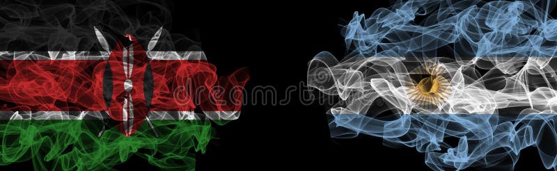 Flags of Kenya and Argentina on Black background, Kenya vs Argentina Smoke Flags royalty free illustration
