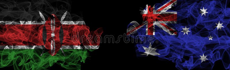 Flags of Kenya and Australia on Black background, Kenya vs Australia Smoke Flags royalty free illustration