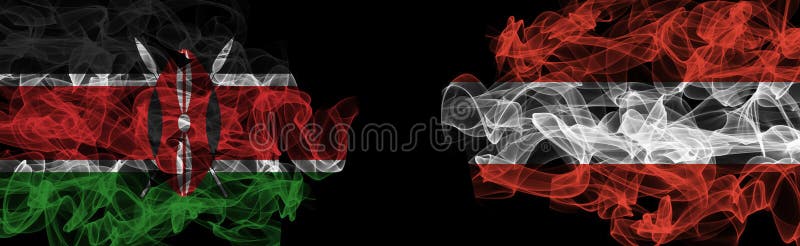 Flags of Kenya and Austria on Black background, Kenya vs Austria Smoke Flags royalty free illustration