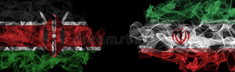 Flags of Kenya and Iran on Black background, Kenya vs Iran Smoke Flags vector illustration