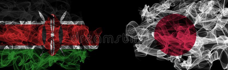 Flags of Kenya and Japan on Black background, Kenya vs Japan Smoke Flags vector illustration