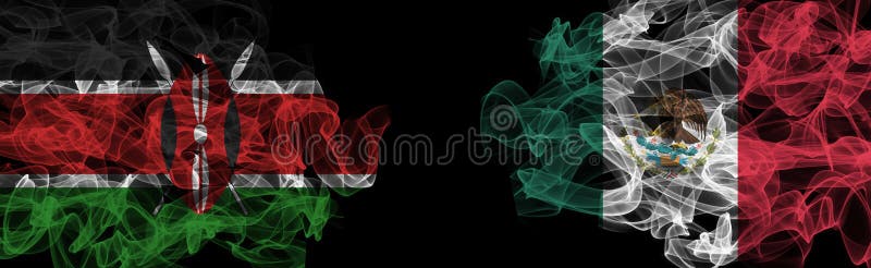 Flags of Kenya and Mexico on Black background, Kenya vs Mexico Smoke Flags vector illustration