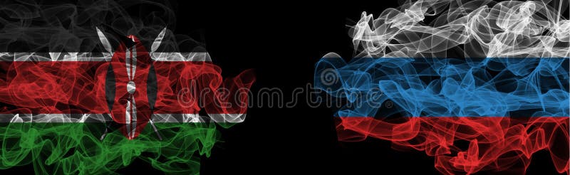 Flags of Kenya and Russia on Black background, Kenya vs Russia Smoke Flags vector illustration