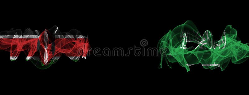 Flags of Kenya and Saudi Arabia on Black background, Kenya vs Saudi Arabia Smoke Flags royalty free illustration