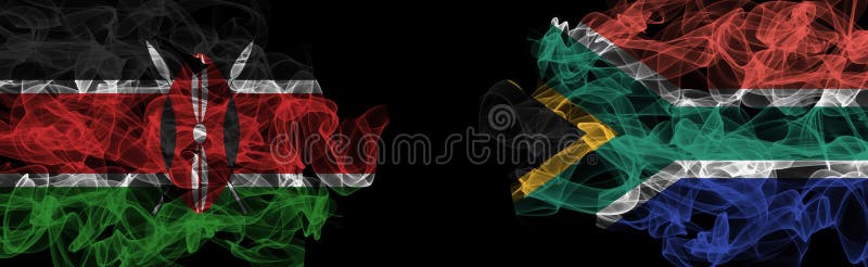 Flags of Kenya and South Africa on Black background, Kenya vs South Africa Smoke Flags royalty free illustration