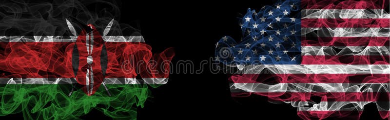 Flags of Kenya and USA on Black background, Kenya vs USA Smoke Flags royalty free illustration
