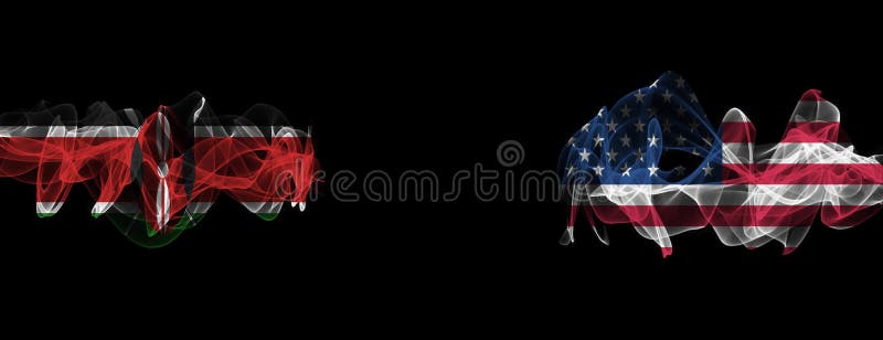 Flags of Kenya and USA on Black background, Kenya vs USA Smoke Flags royalty free illustration
