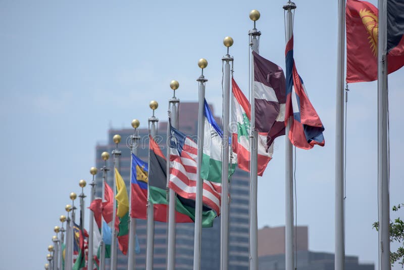 Un Flags In Front Of United Nations Building In New York City Editorial