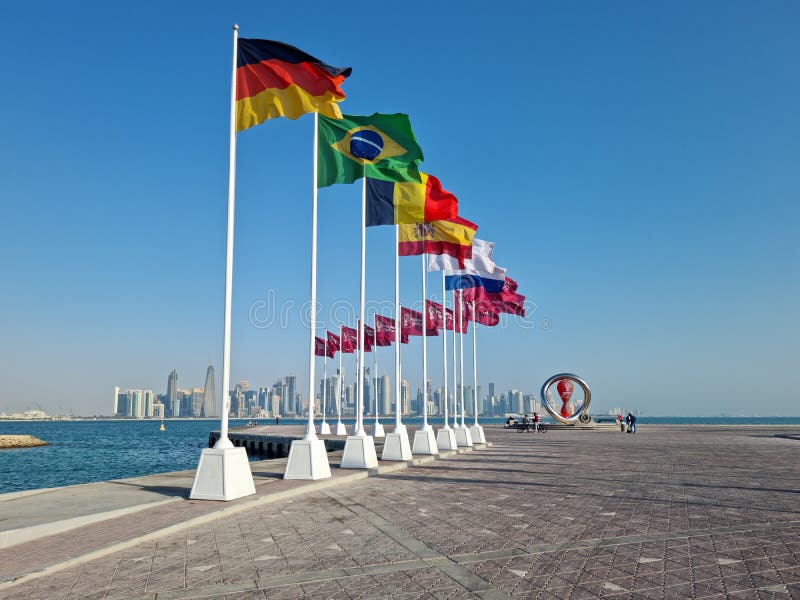 QATAR, DOHA, 18 JULY, 2022: Flags of all participants of FIFA