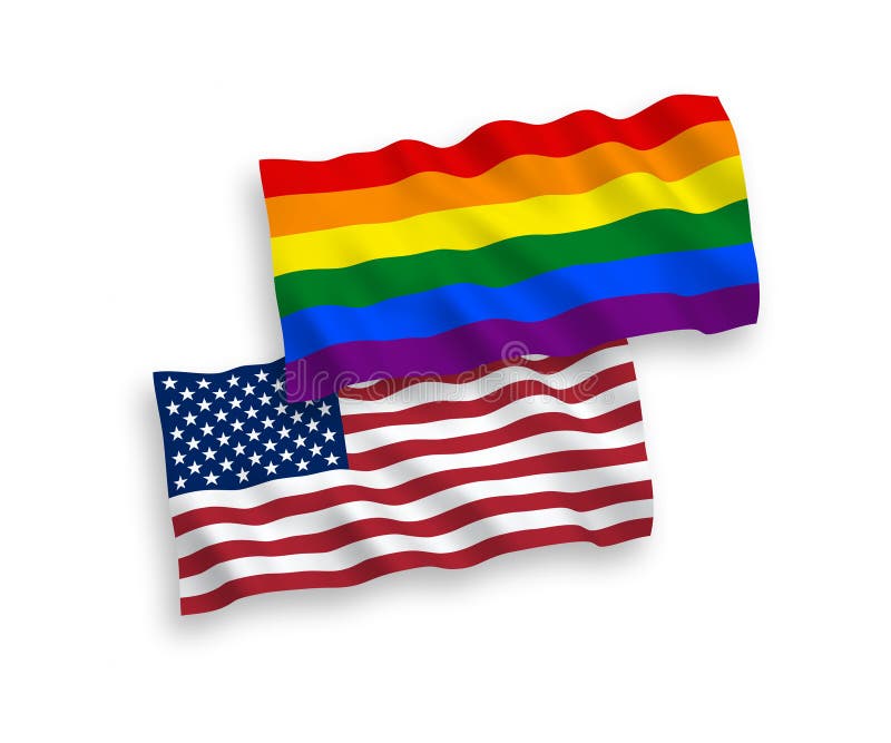 Flags of Rainbow gay pride and America on a white background