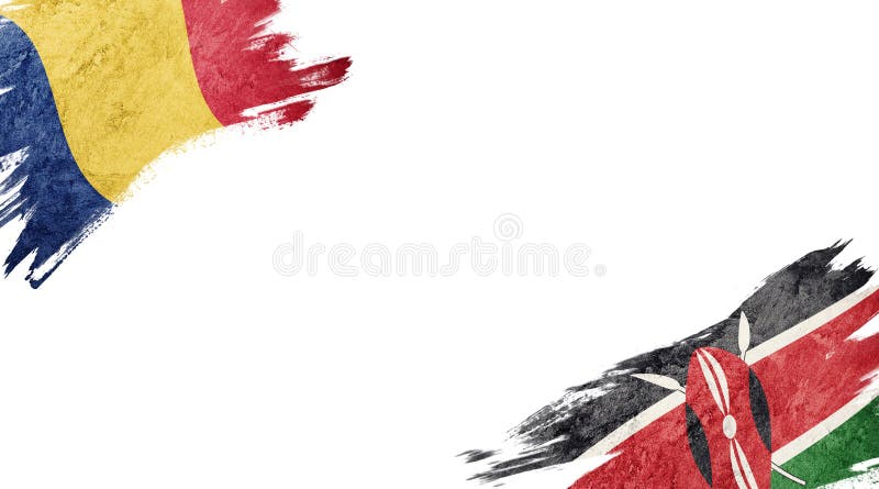 Flags of Romania and Kenya on white background stock illustration