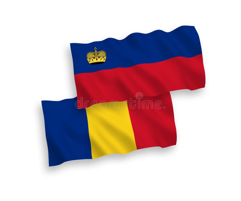 Flags of Romania and Liechtenstein on a white background royalty free illustration