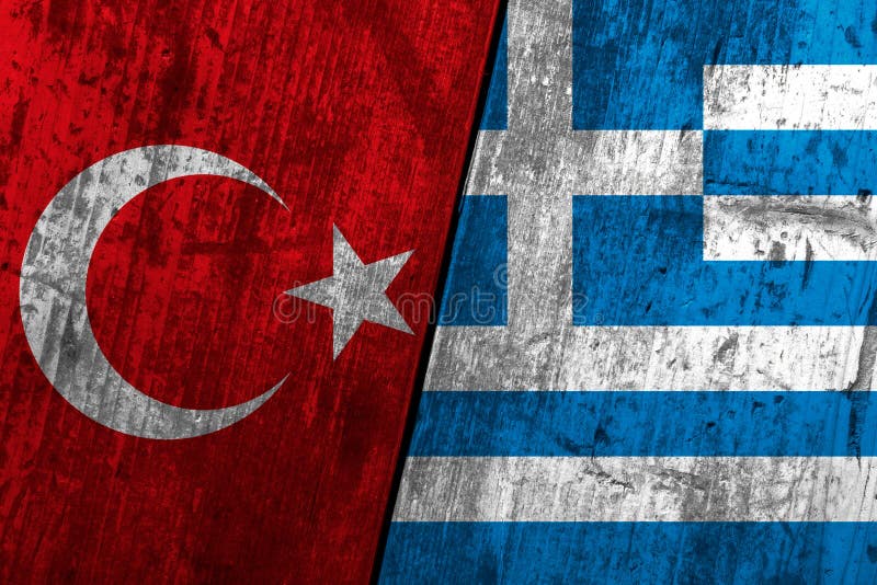 Flags of Turkey and Greece. Diplomacy between Countries. Stock Image