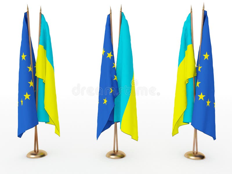 Le bandiere dell'Ucraina e l'UE, isolato, bianco.