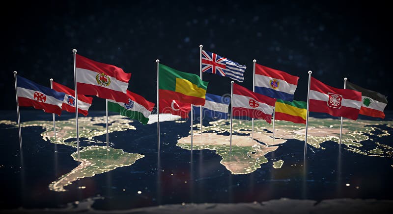 Global Flags on World Map: International Unity and Diversity vector illustration