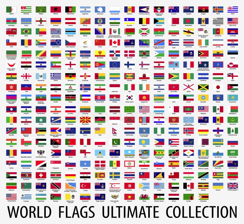 Vlajky vektorové světa a mapa světa na bílém pozadí.