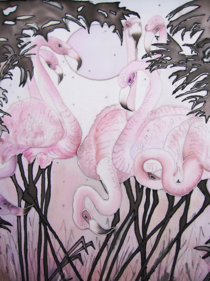 Flamant et lune roses avec la peinture tropicale d'arbres illustration stock Flamant et lune roses avec la peinture tropicale d'arbres illustration stock