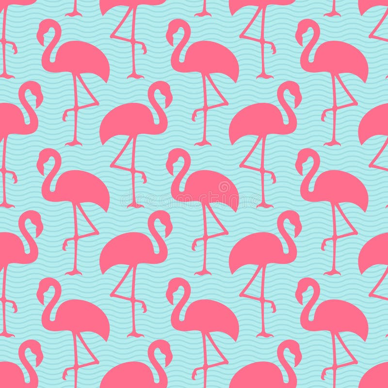 Flamants sans couture Ans Waves Pink And Blue de modèle illustration libre de droits Flamants sans couture Ans Waves Pink And Blue de modèle illustration libre de droits