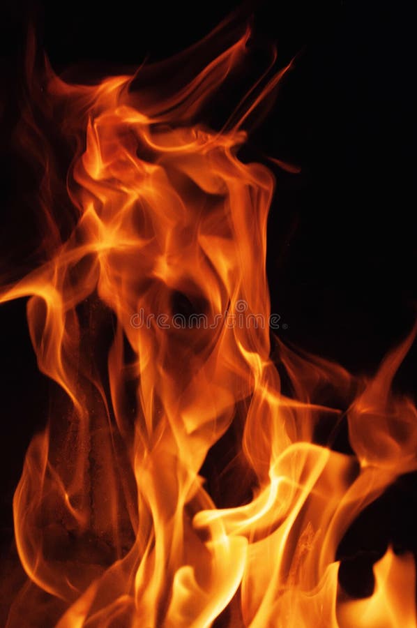 Flamas do incêndio em um fundo preto Fundo da textura da chama do fogo da chama Feche acima das chamas do fogo isoladas no fundo