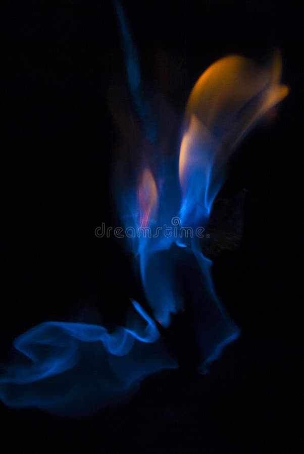 Flame Blue and Orange Fire Flame on Black Background, Lines and