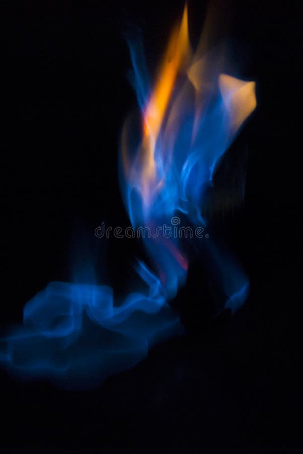 Flame Blue and Orange Fire Flame on Black Background, Lines and
